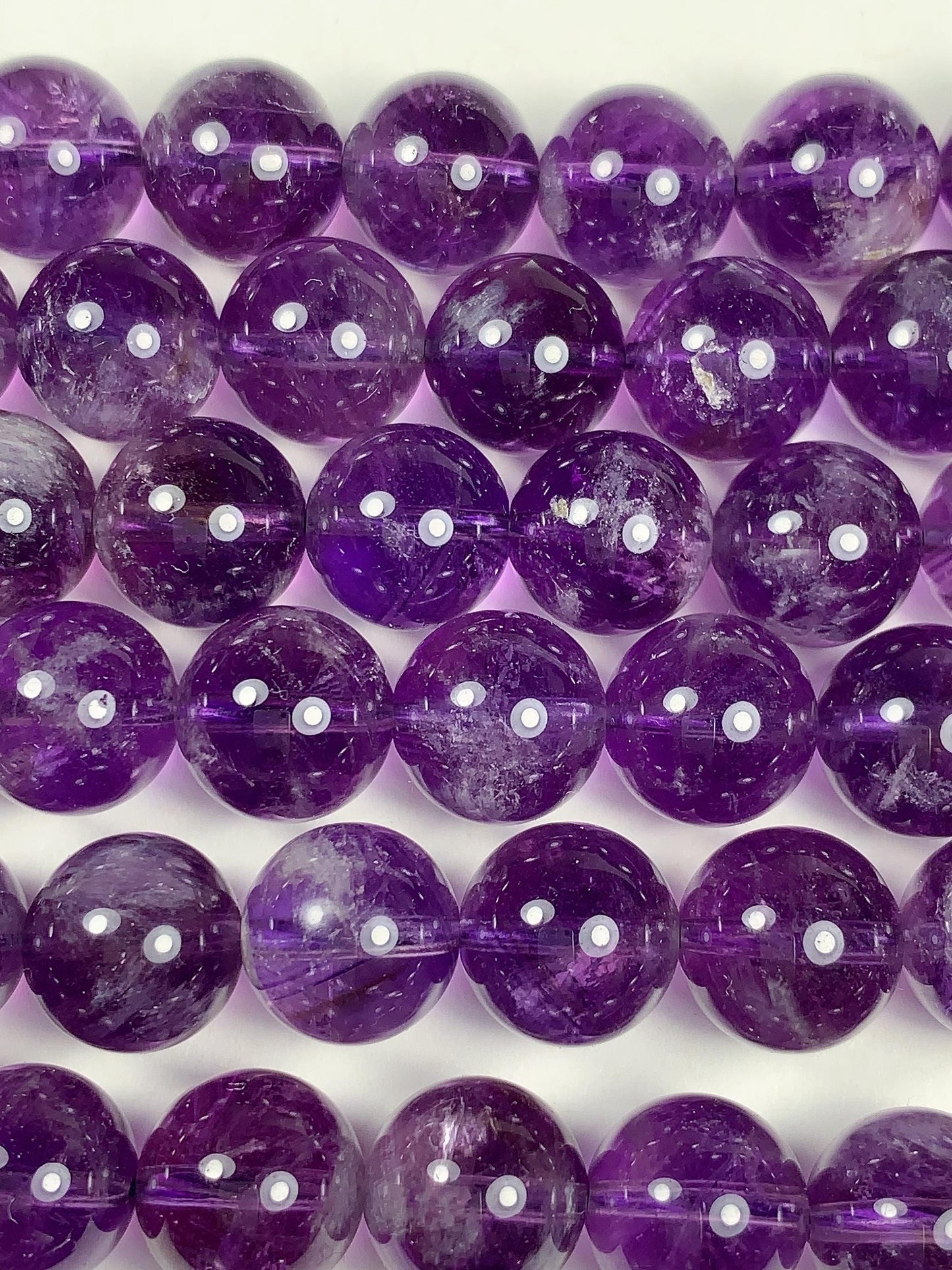 AAA Natural Transparent Amethyst Purple Hair Rutilated Quartz Smooth Round Beads - 15.5" Strand
