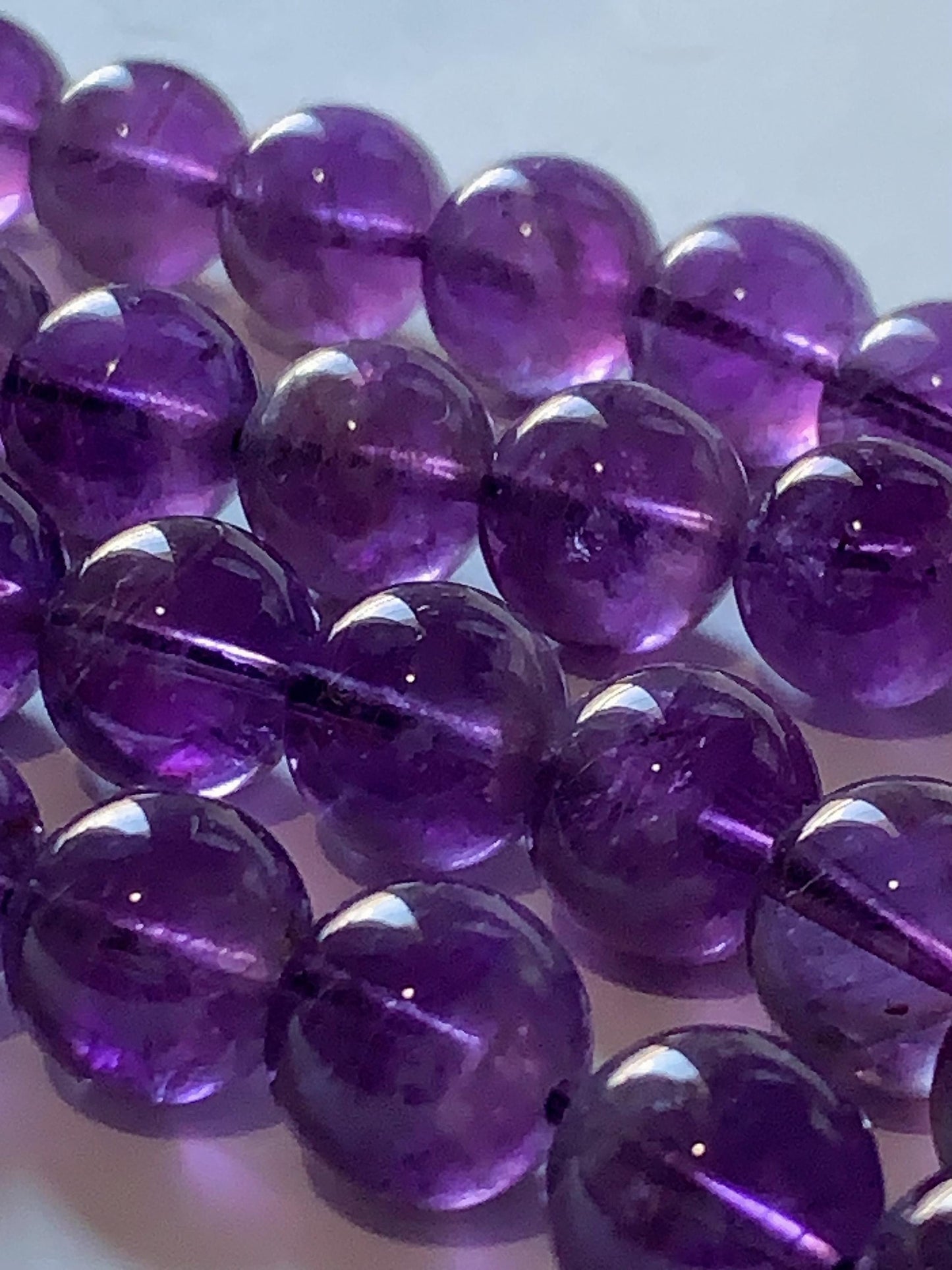 AAA Natural Transparent Amethyst Purple Hair Rutilated Quartz Smooth Round Beads - 15.5" Strand