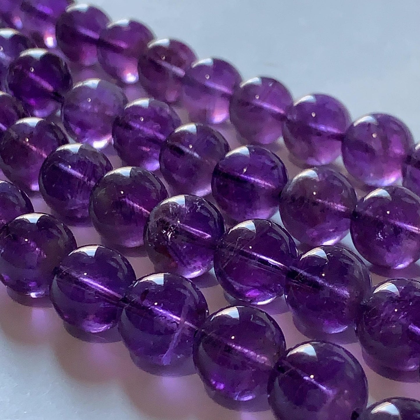 AAA Natural Transparent Amethyst Purple Hair Rutilated Quartz Smooth Round Beads - 15.5" Strand