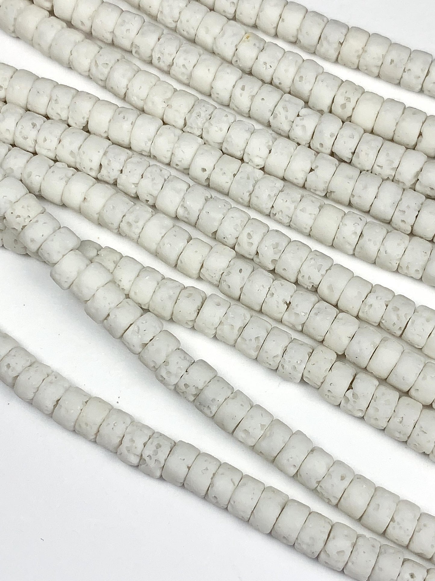 2x4mm Natural White Volcanic Rock Lava Stone Heishi Disc Beads 15" Strand