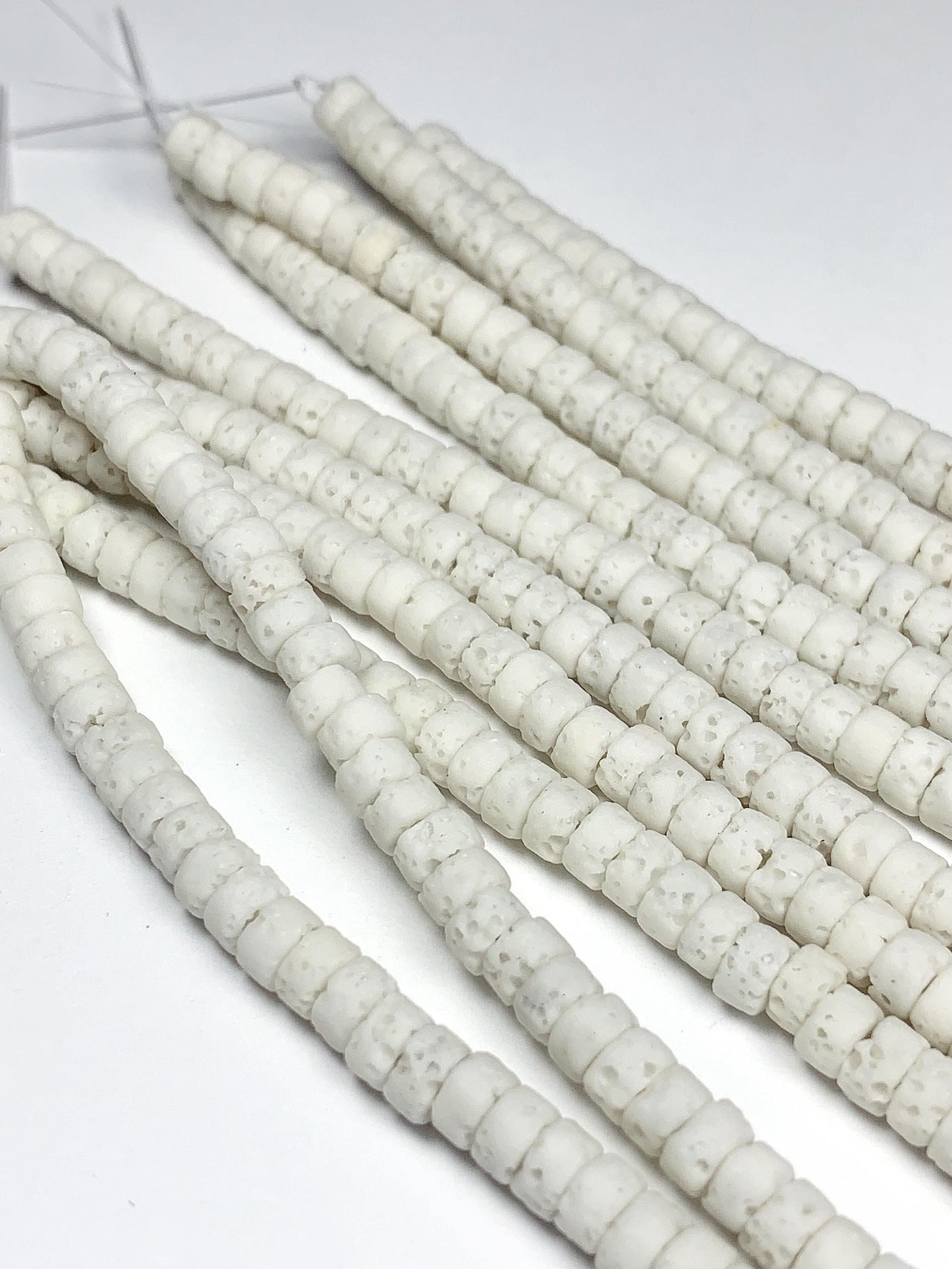 2x4mm Natural White Volcanic Rock Lava Stone Heishi Disc Beads 15" Strand