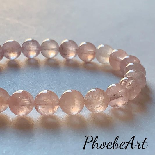 No Dyed AAA+ Transparent Madagascar Natural Light Purple Pink Ice Rose Quartz Stretch Bracelet: Smooth Round Gemstone