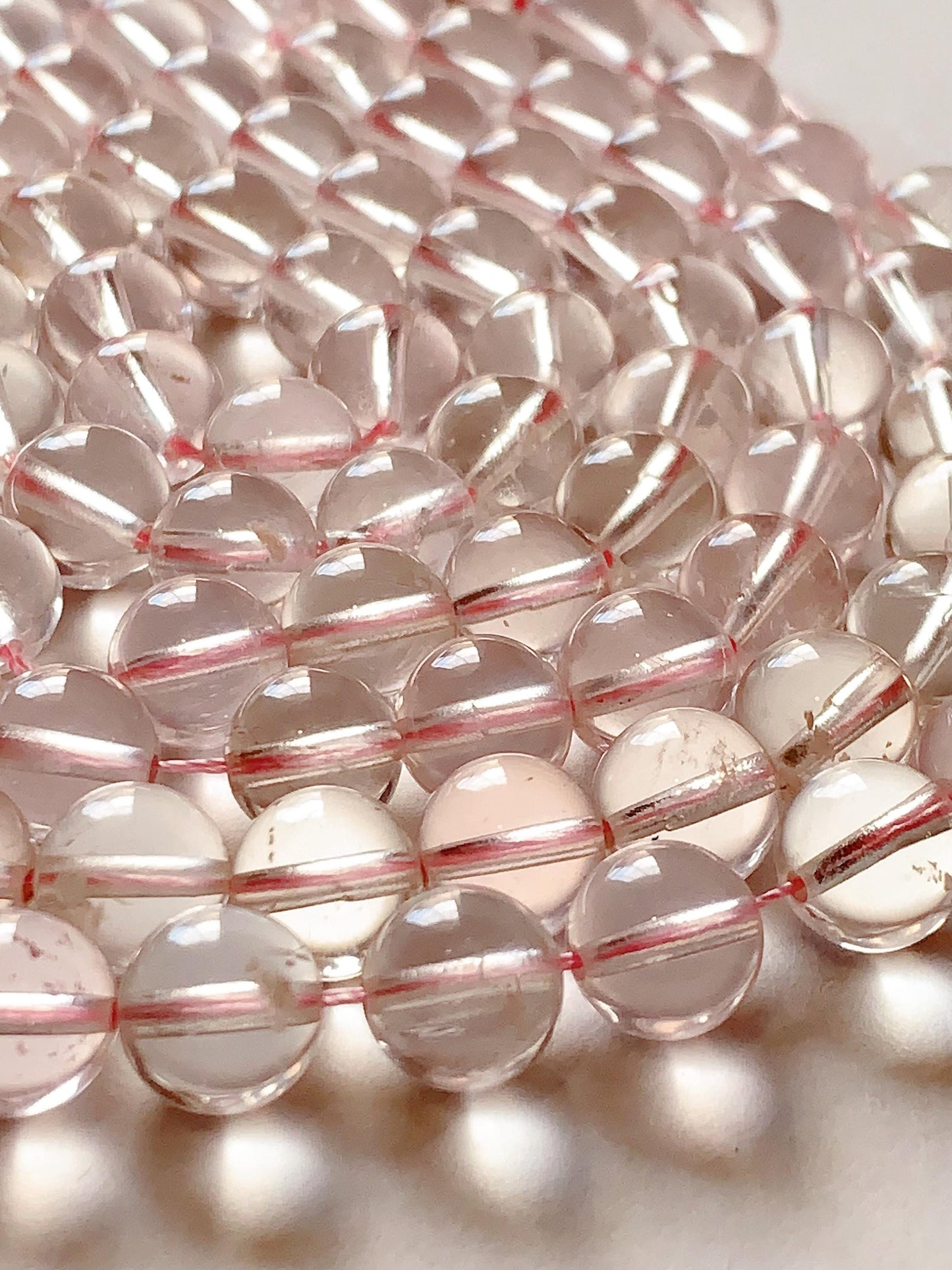 AAA Natural Transparent Light Pink Phantom  Quartz Smooth Round Beads 15.5 strand Gemstone 8mm