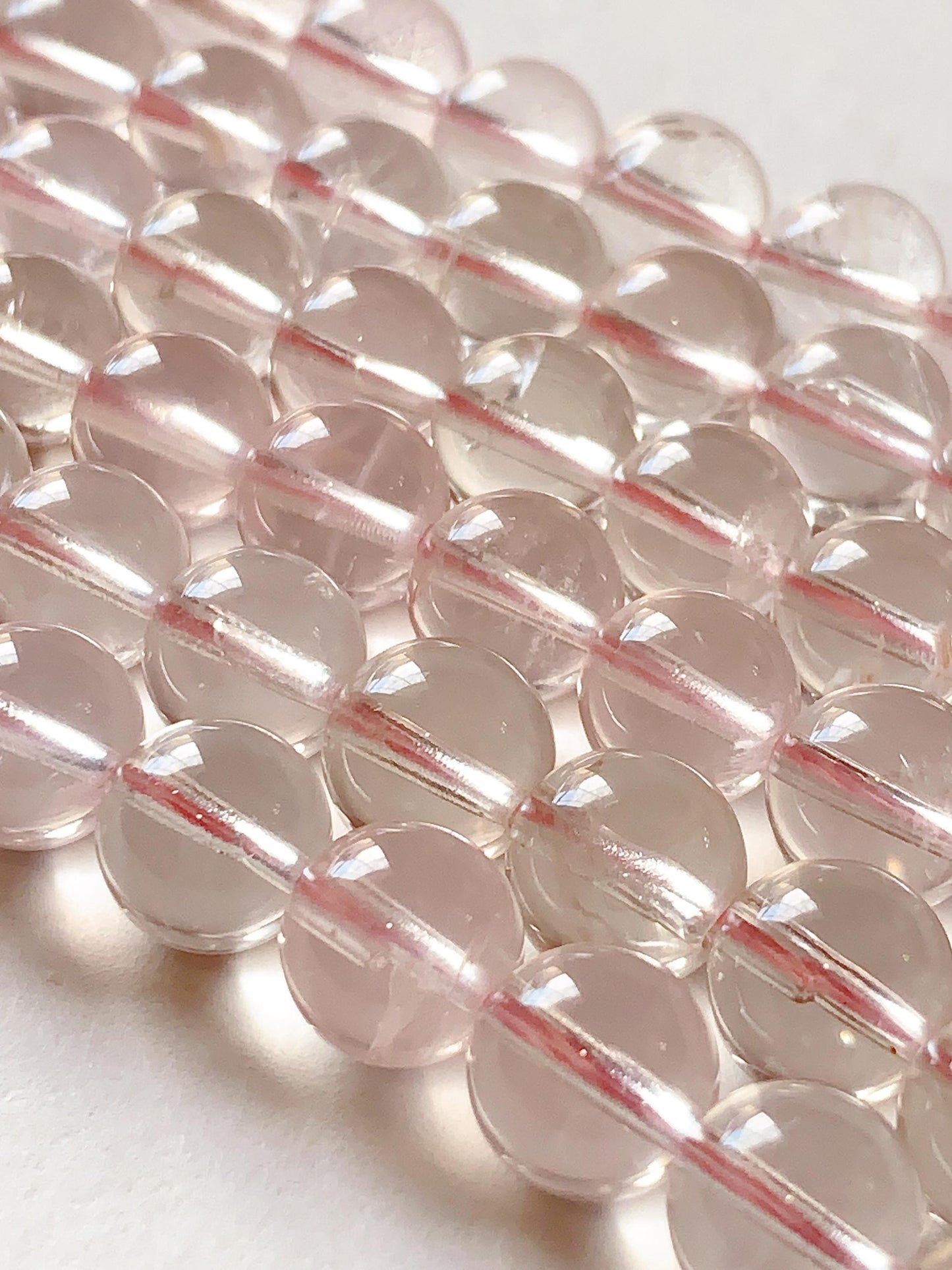 AAA Natural Transparent Light Pink Phantom  Quartz Smooth Round Beads 15.5 strand Gemstone 8mm