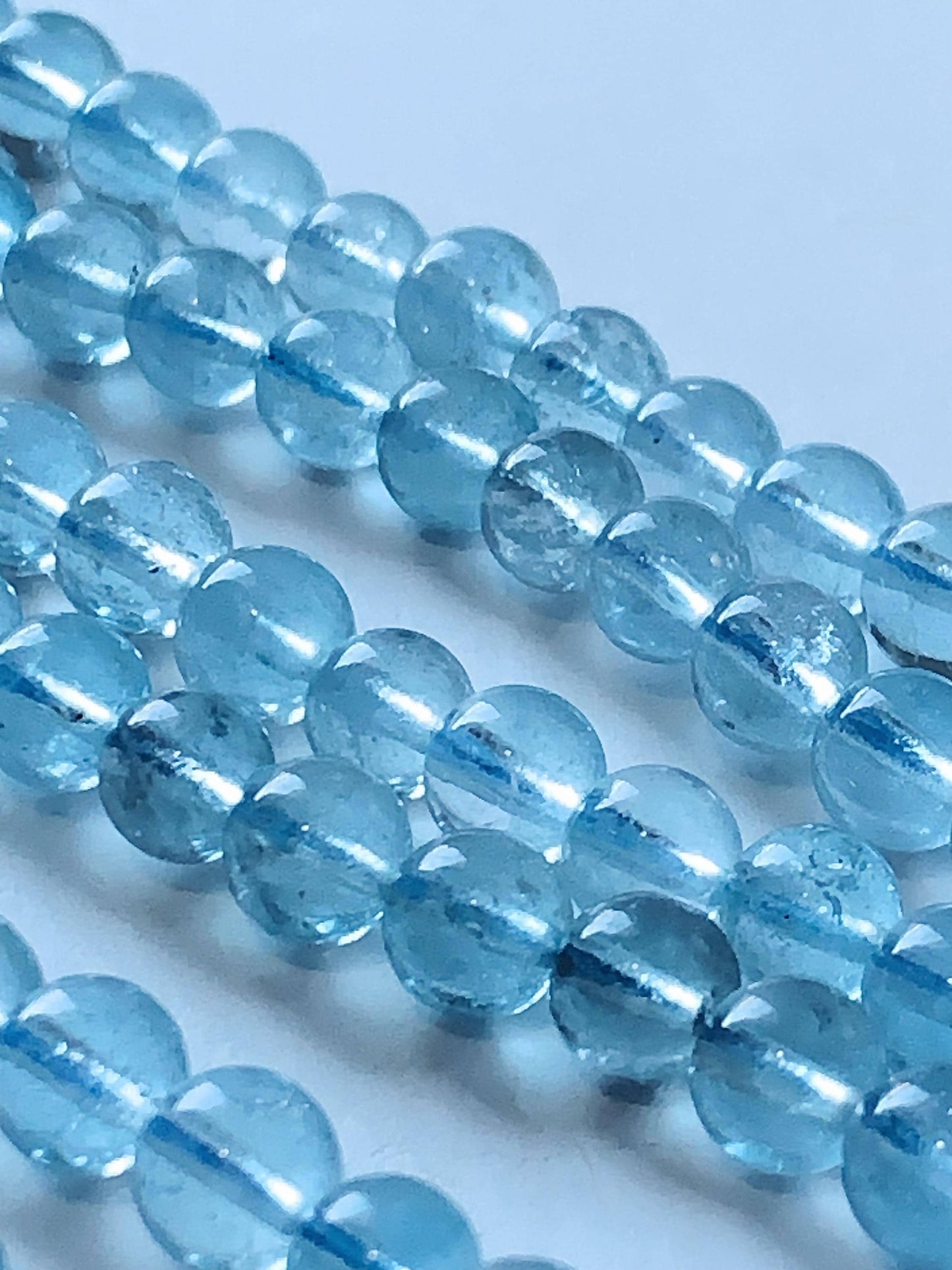 6mm Natural Transparent Sky Blue Topaz  Smooth Round Beads 15.5 strand Gemstone