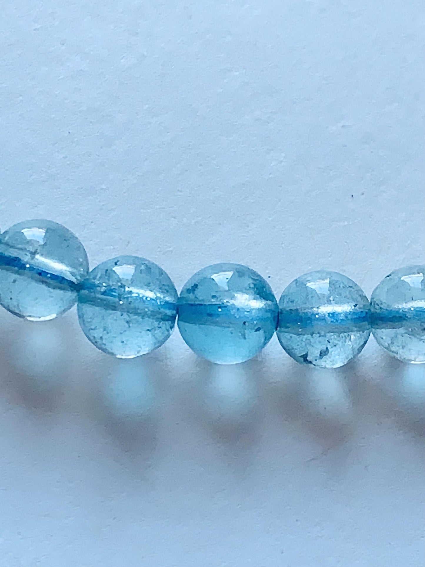 Natural Sky Blue Topaz Smooth Round Beads Stretch Bracelet Gemstone January Birthstone