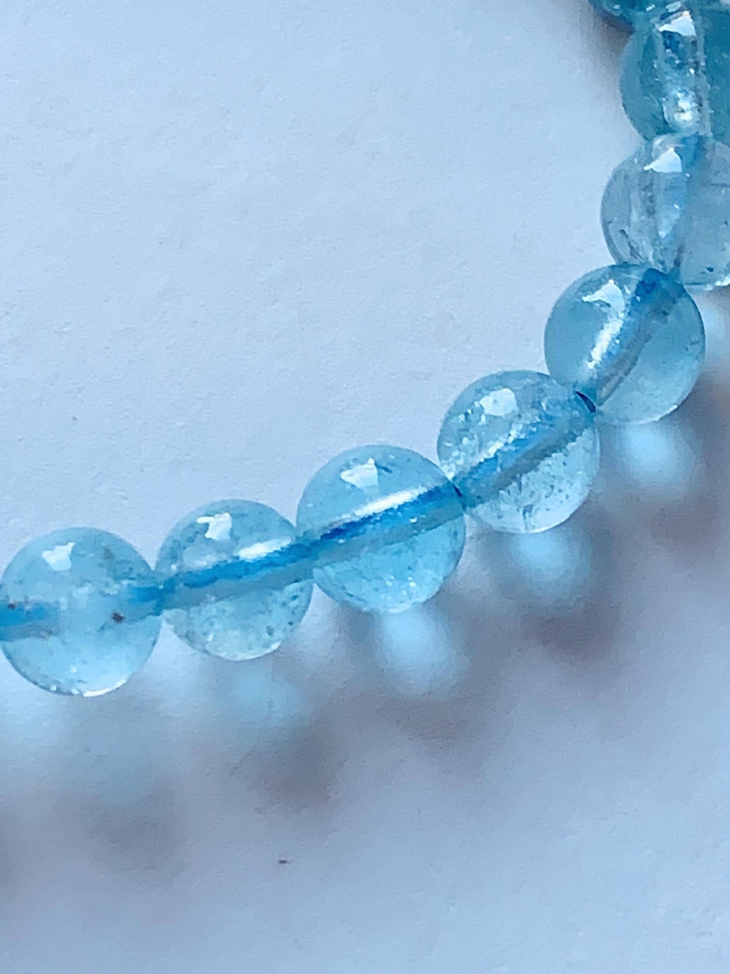 Natural Sky Blue Topaz Smooth Round Beads Stretch Bracelet Gemstone January Birthstone