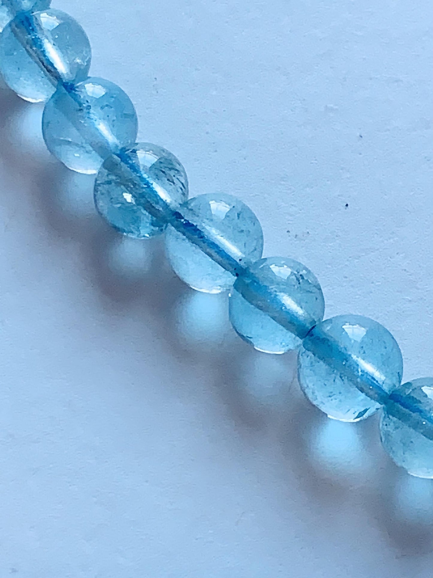 Natural Sky Blue Topaz Smooth Round Beads Stretch Bracelet Gemstone January Birthstone
