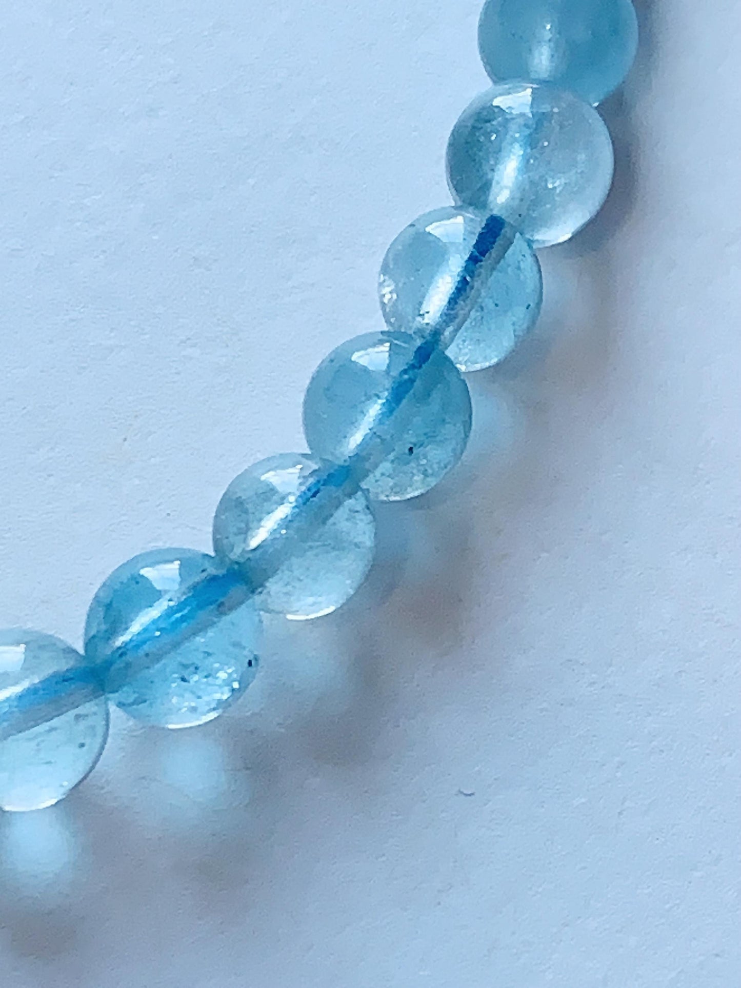 Natural Sky Blue Topaz Smooth Round Beads Stretch Bracelet Gemstone January Birthstone