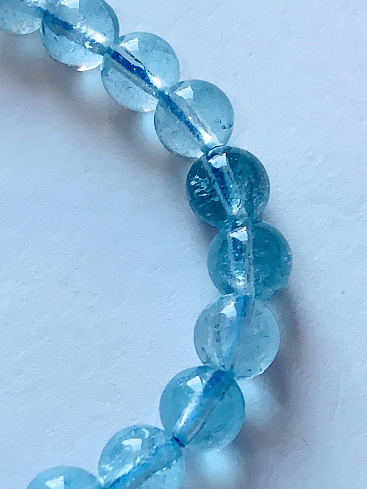 Natural Sky Blue Topaz Smooth Round Beads Stretch Bracelet Gemstone January Birthstone