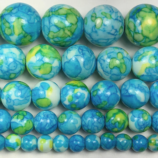 Blue Green Yellow Jasper Smooth Round Beads 15.5" Strand  4mm 6mm 8mm 10mm 12mm 14mm
