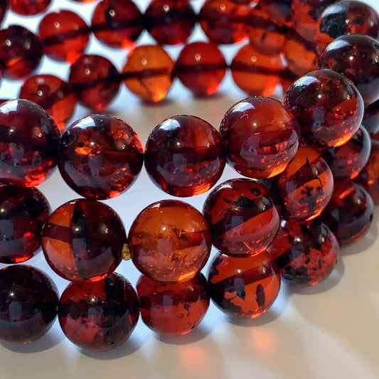 High Quality Natural Transparent Baltic Deep Red Amber Smooth Round Beads: 15.5 Strand Gemstone