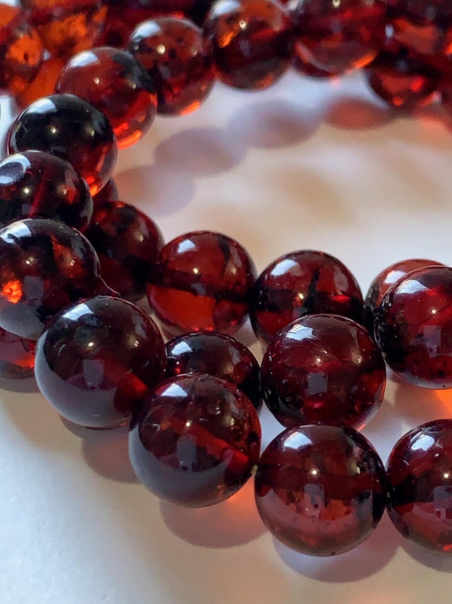 High Quality Natural Transparent Baltic Deep Red Amber Smooth Round Beads: 15.5 Strand Gemstone