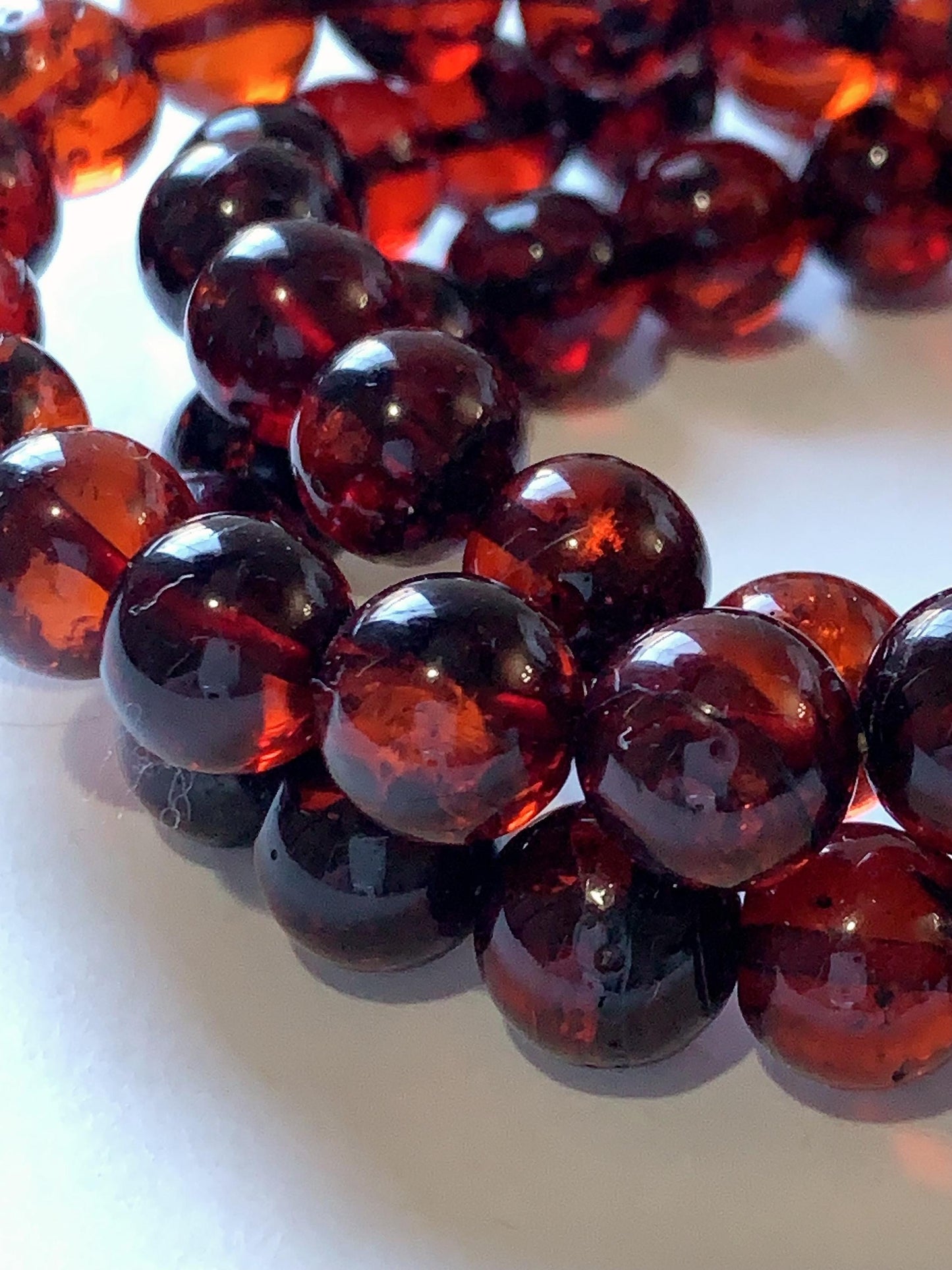 High Quality Natural Transparent Baltic Deep Red Amber Smooth Round Beads: 15.5 Strand Gemstone