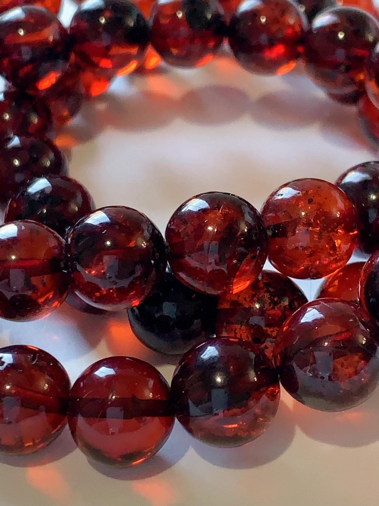 High Quality Natural Transparent Baltic Deep Red Amber Smooth Round Beads: 15.5 Strand Gemstone