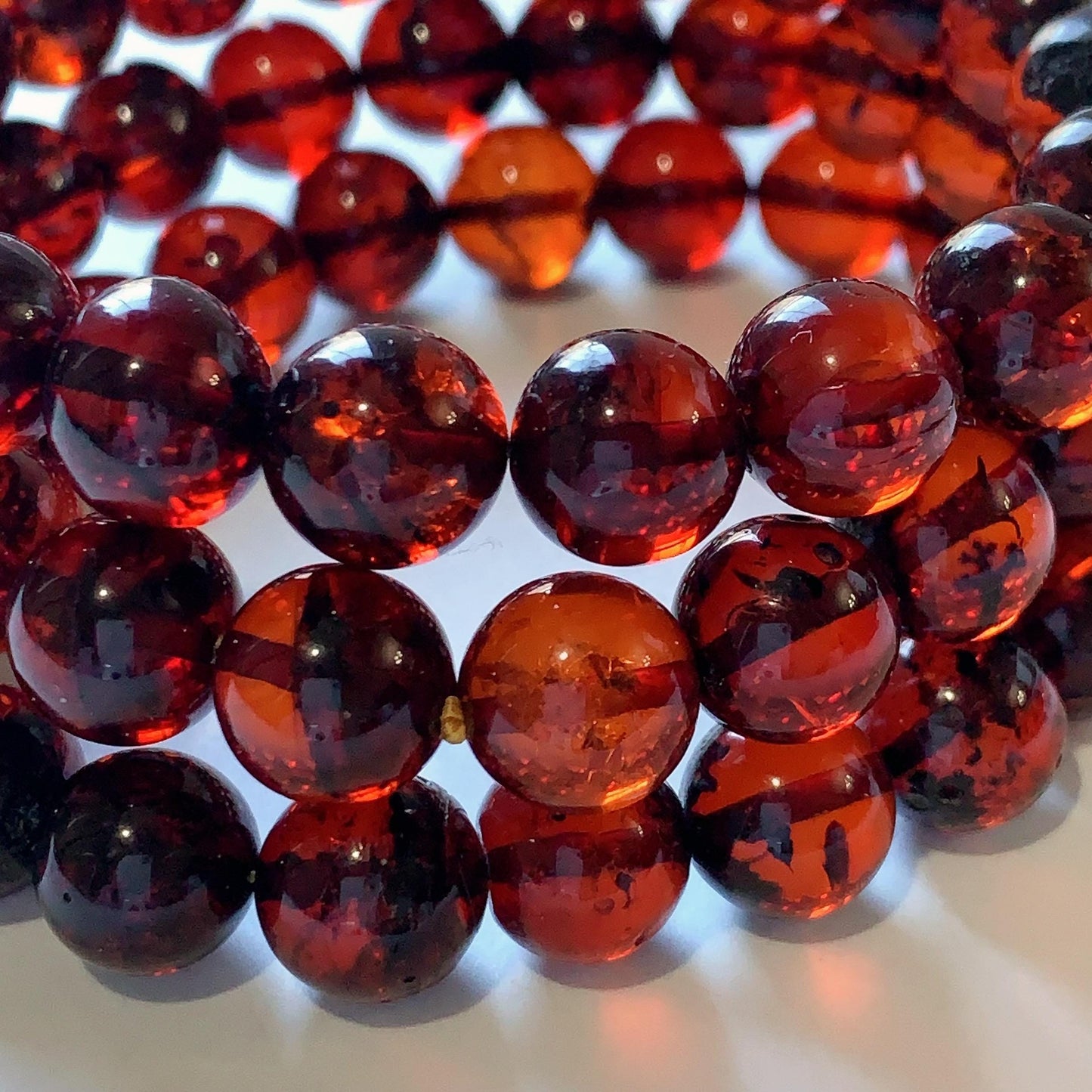 High Quality Natural Transparent Baltic Deep Red Amber Smooth Round Beads: 15.5 Strand Gemstone