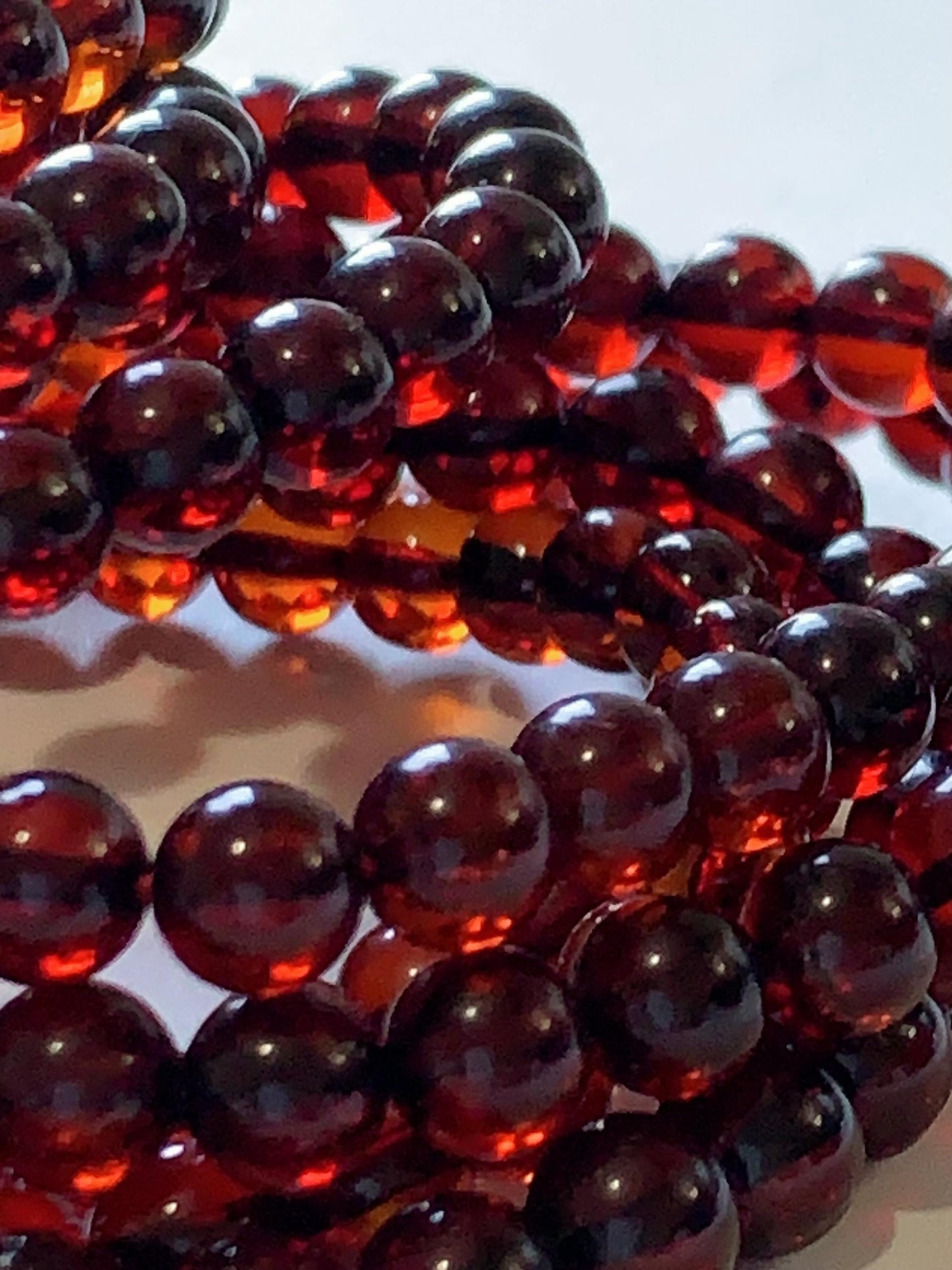 High Quality Natural Transparent Baltic Deep Red Amber Smooth Round Beads: 15.5 Strand Gemstone
