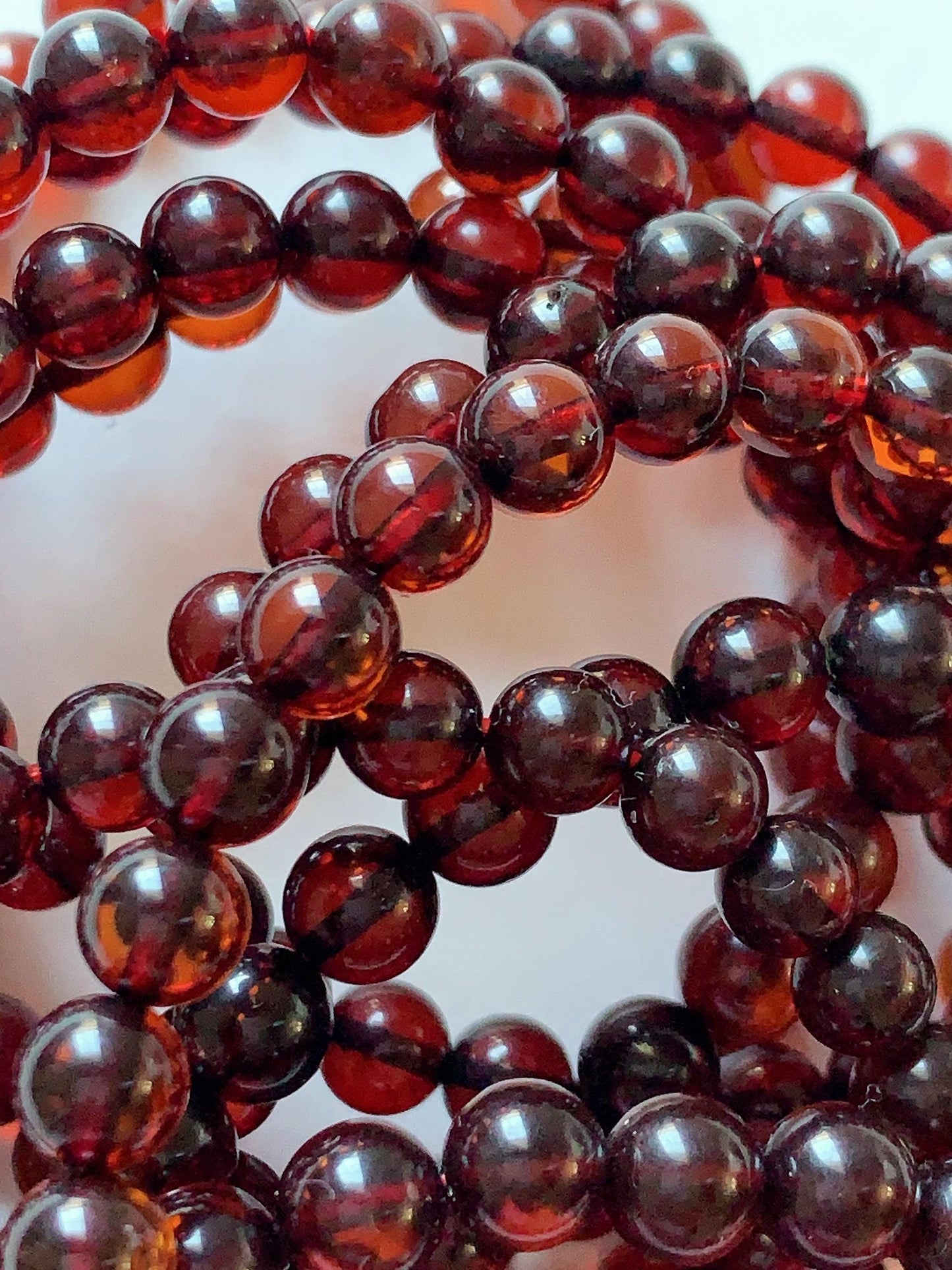 High Quality Natural Transparent Baltic Deep Red Amber Smooth Round Beads: 15.5 Strand Gemstone