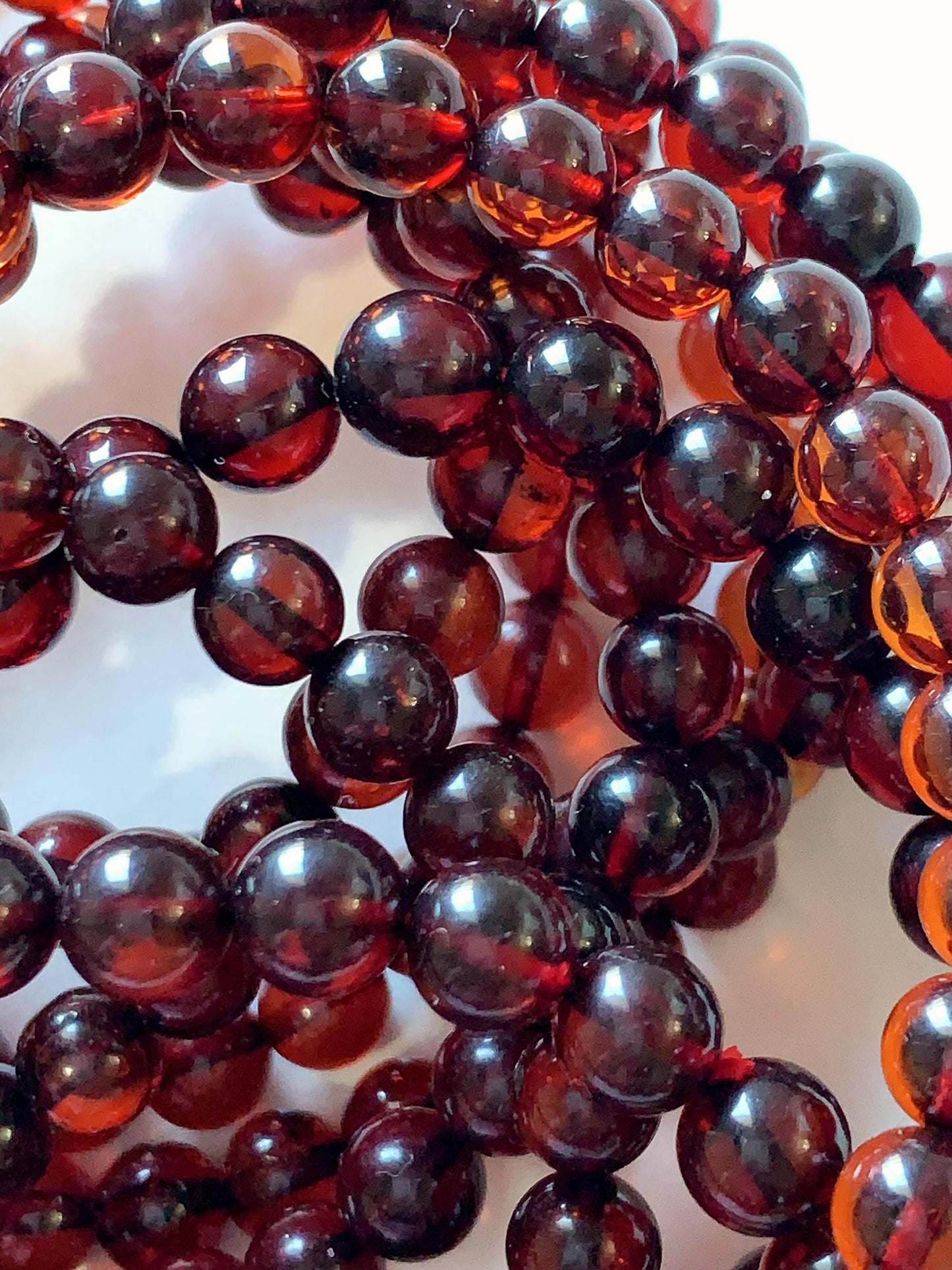 High Quality Natural Transparent Baltic Deep Red Amber Smooth Round Beads: 15.5 Strand Gemstone