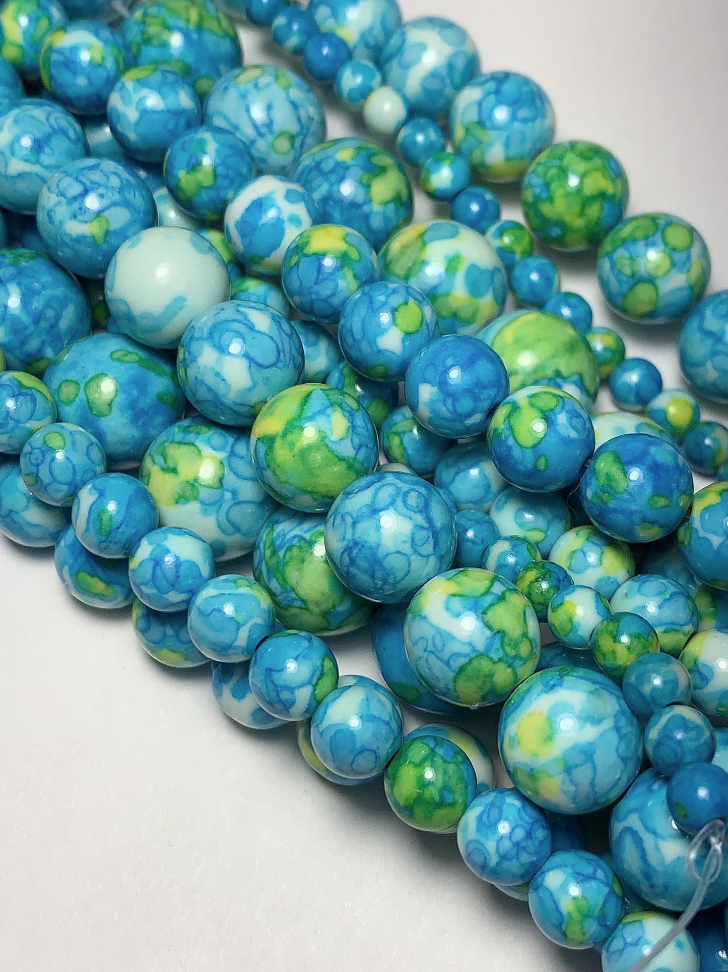 Blue Green Yellow Jasper Smooth Round Beads 15.5" Strand  4mm 6mm 8mm 10mm 12mm 14mm