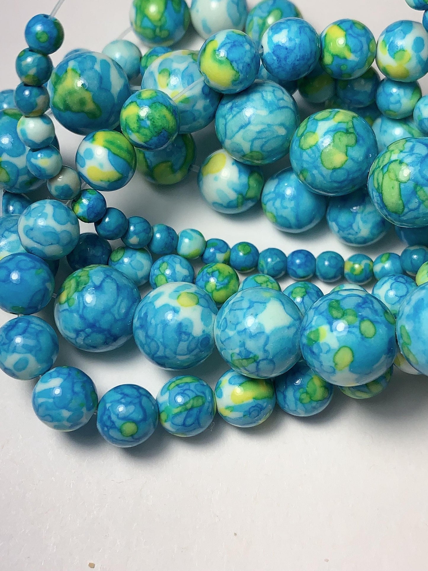 Blue Green Yellow Jasper Smooth Round Beads 15.5" Strand  4mm 6mm 8mm 10mm 12mm 14mm