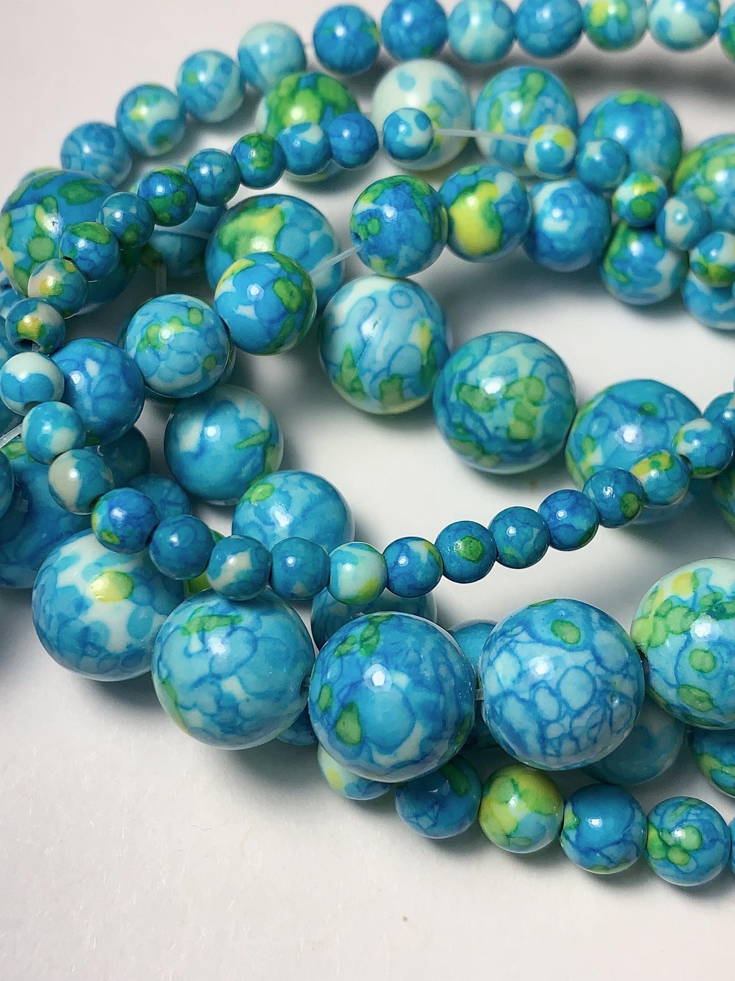 Blue Green Yellow Jasper Smooth Round Beads 15.5" Strand  4mm 6mm 8mm 10mm 12mm 14mm