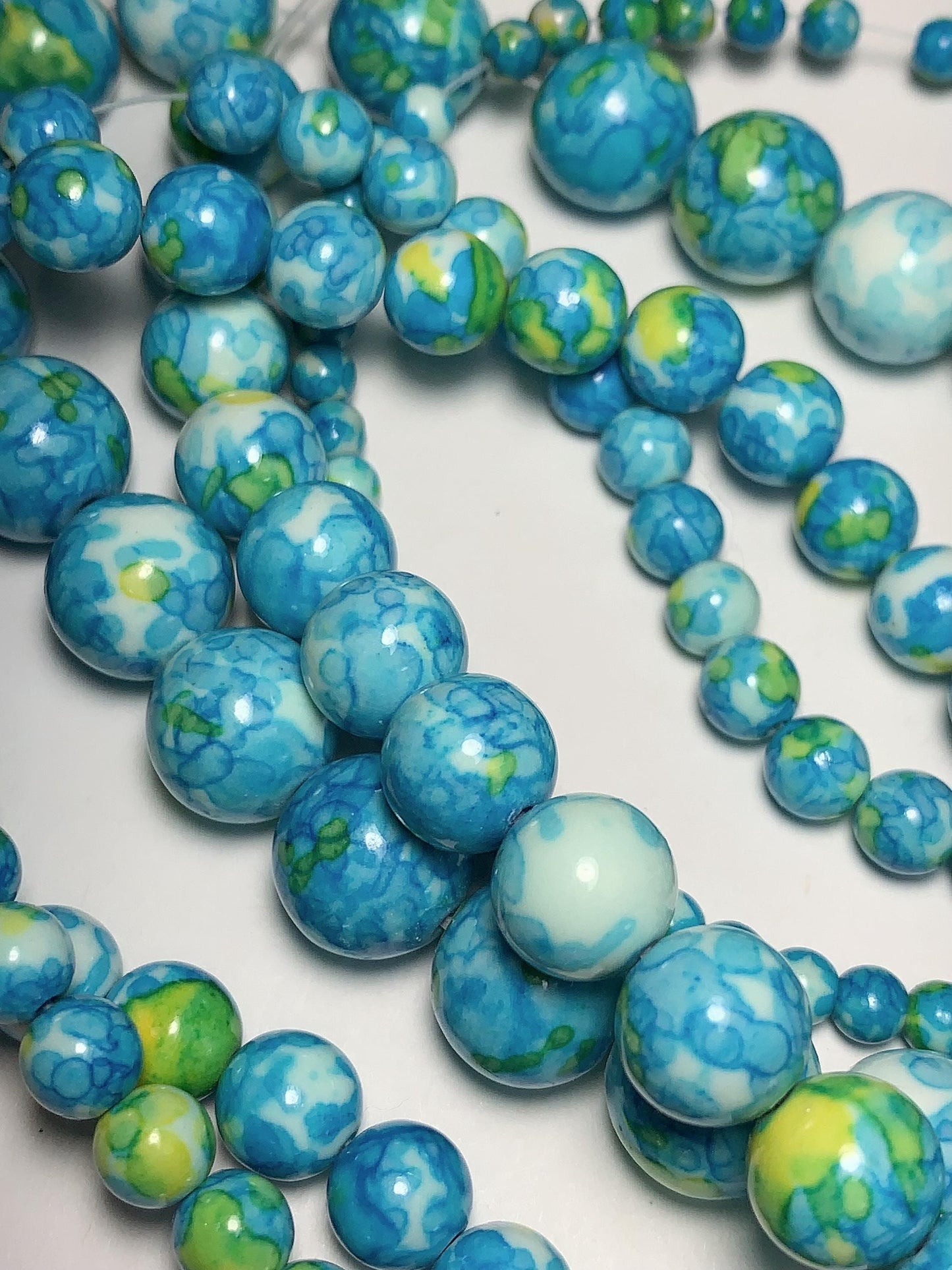 Blue Green Yellow Jasper Smooth Round Beads 15.5" Strand  4mm 6mm 8mm 10mm 12mm 14mm