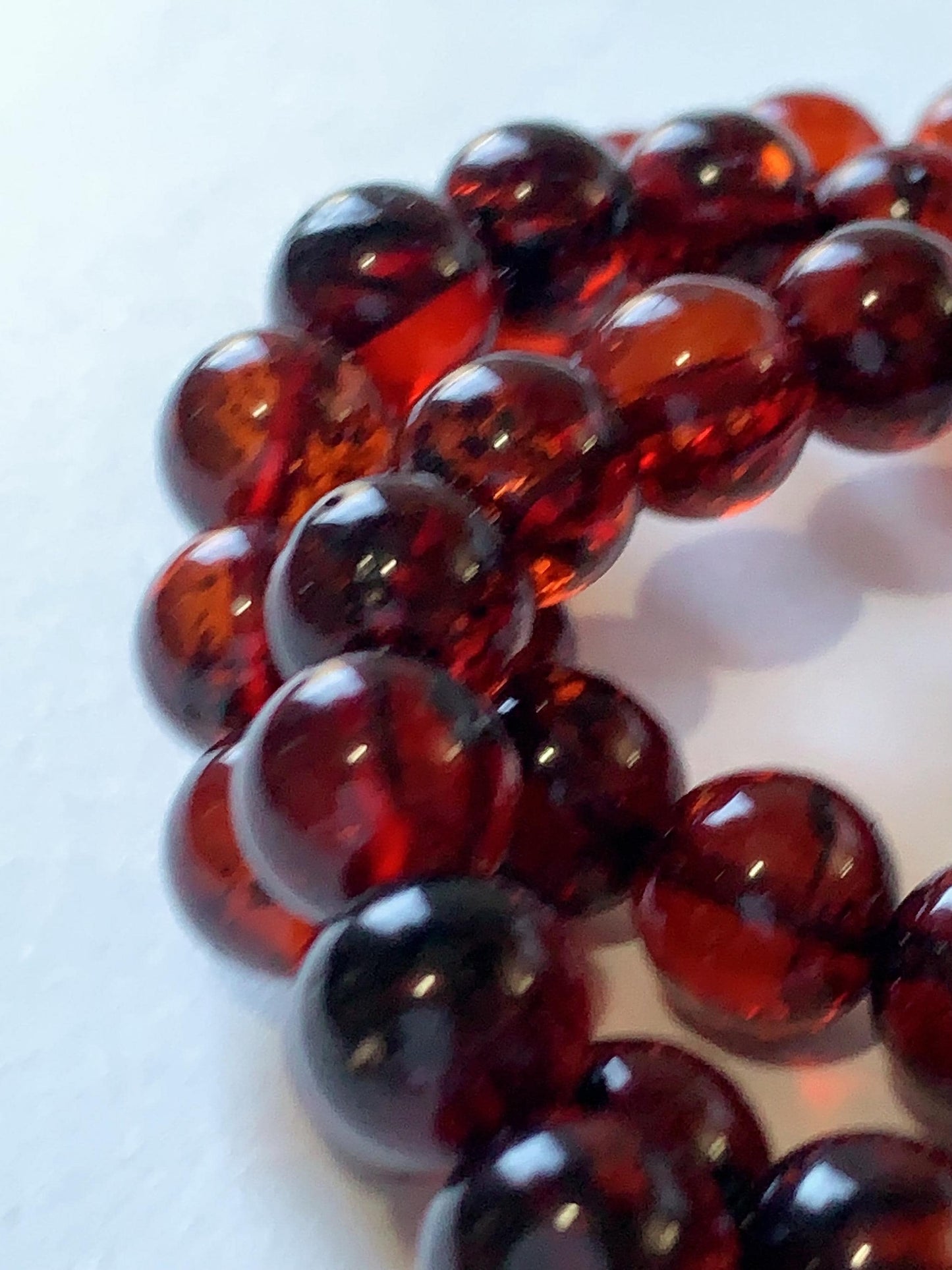 High Quality Natural Transparent Baltic Deep Red Amber Smooth Round Beads: 15.5 Strand Gemstone