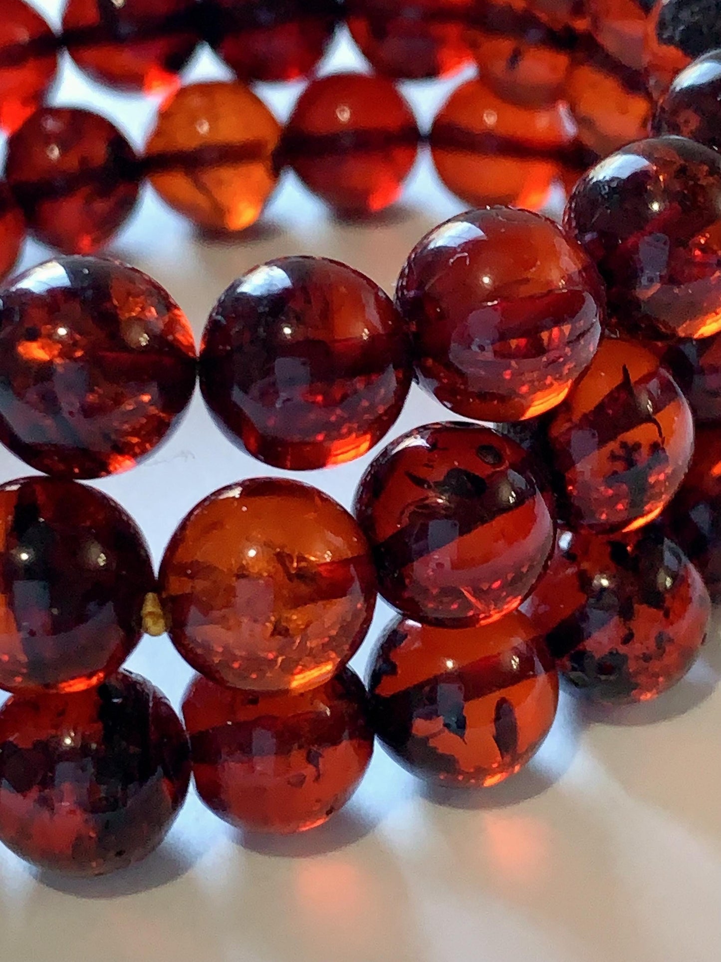High Quality Natural Transparent Baltic Deep Red Amber Smooth Round Beads: 15.5 Strand Gemstone