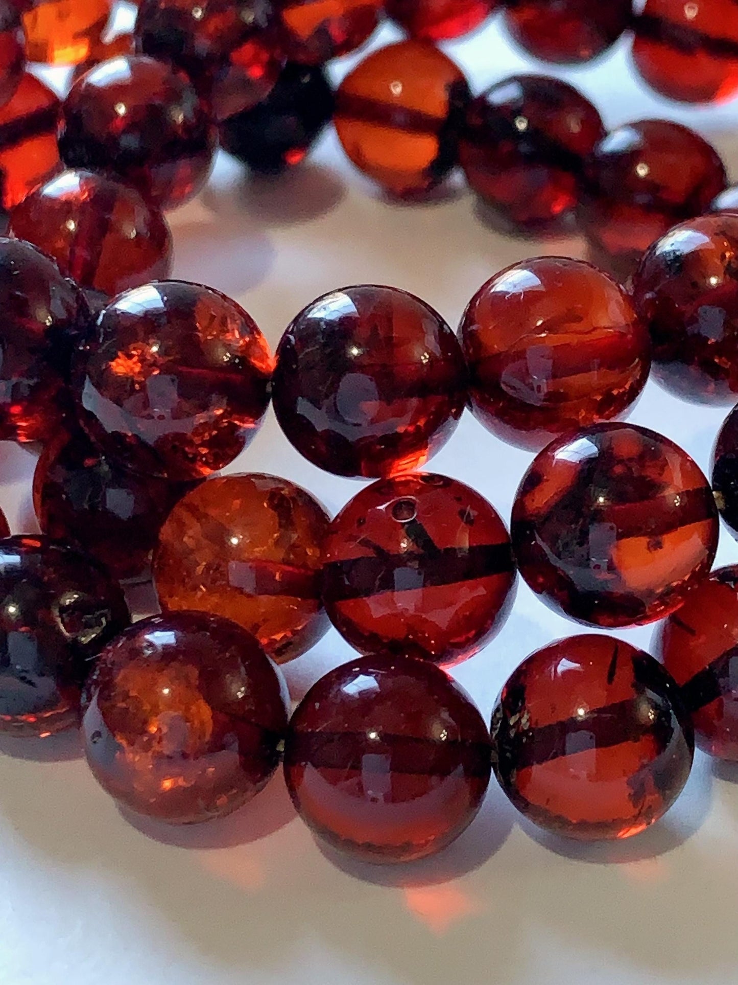 High Quality Natural Transparent Baltic Deep Red Amber Smooth Round Beads: 15.5 Strand Gemstone