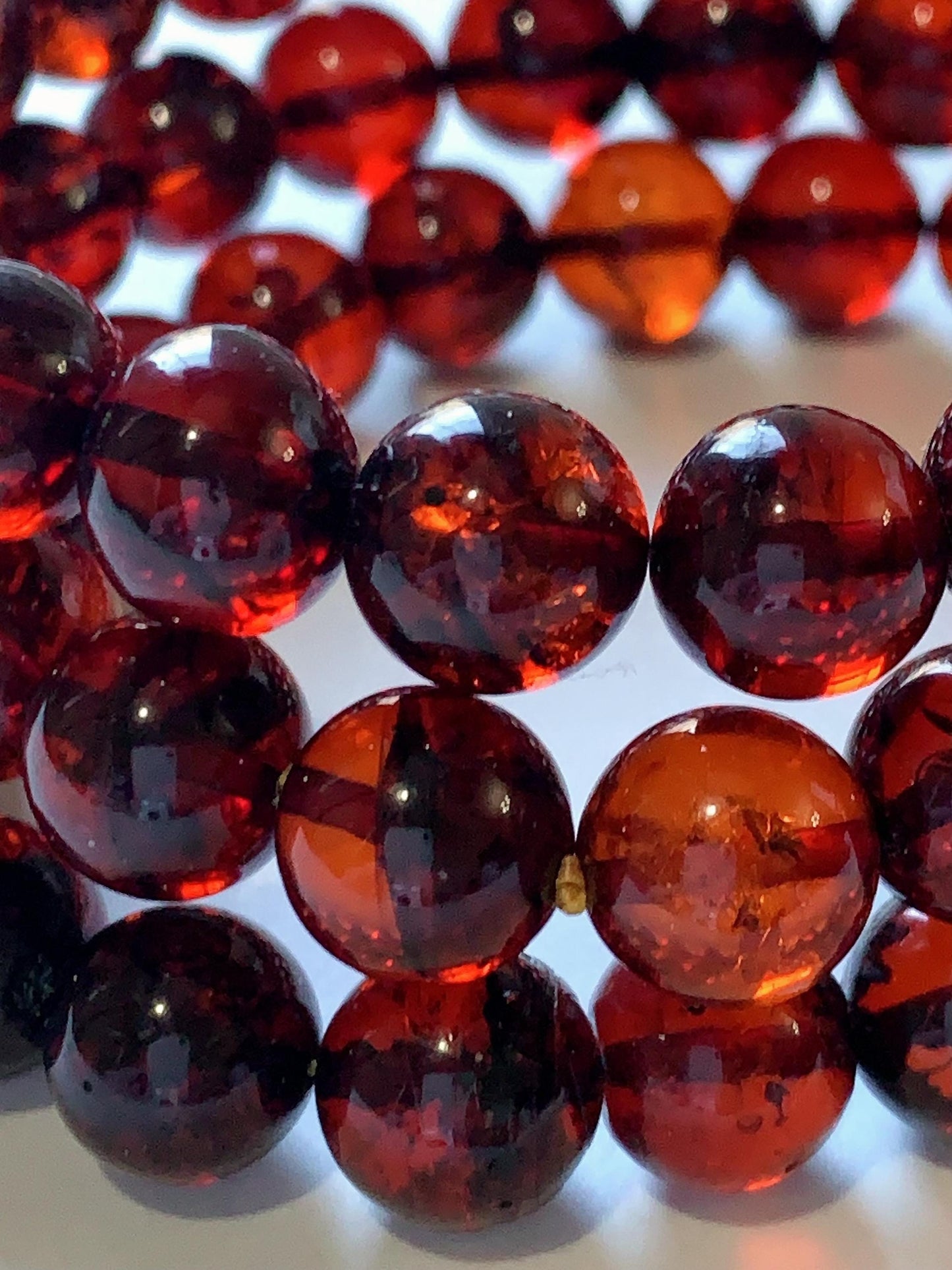 High Quality Natural Transparent Baltic Deep Red Amber Smooth Round Beads: 15.5 Strand Gemstone