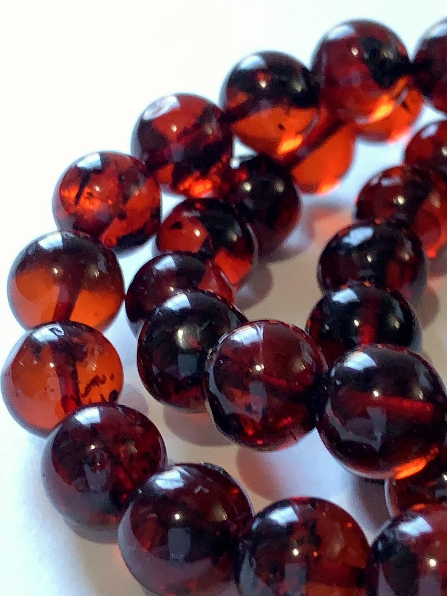 High Quality Natural Transparent Baltic Deep Red Amber Smooth Round Beads: 15.5 Strand Gemstone
