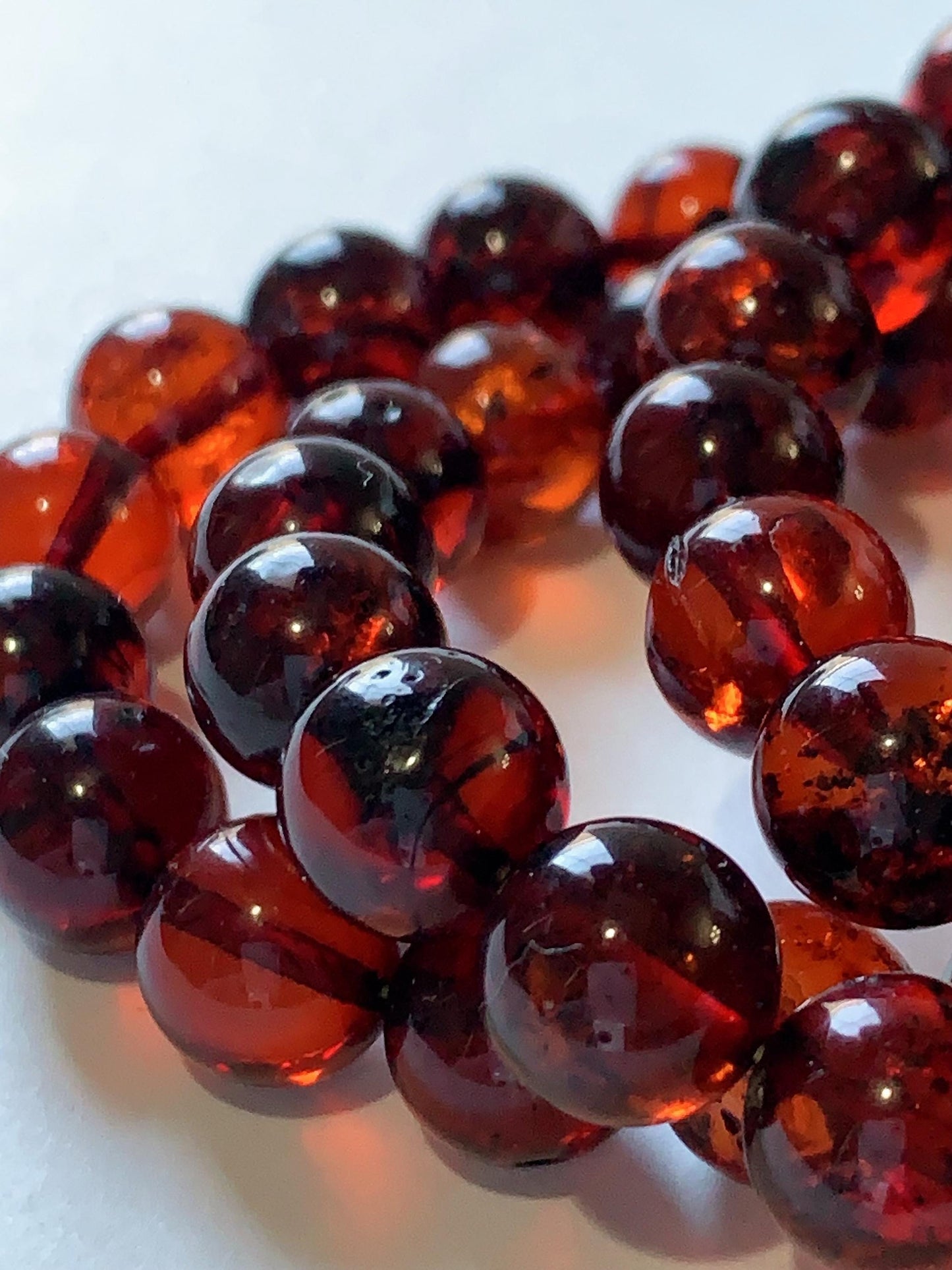High Quality Natural Transparent Baltic Deep Red Amber Smooth Round Beads: 15.5 Strand Gemstone