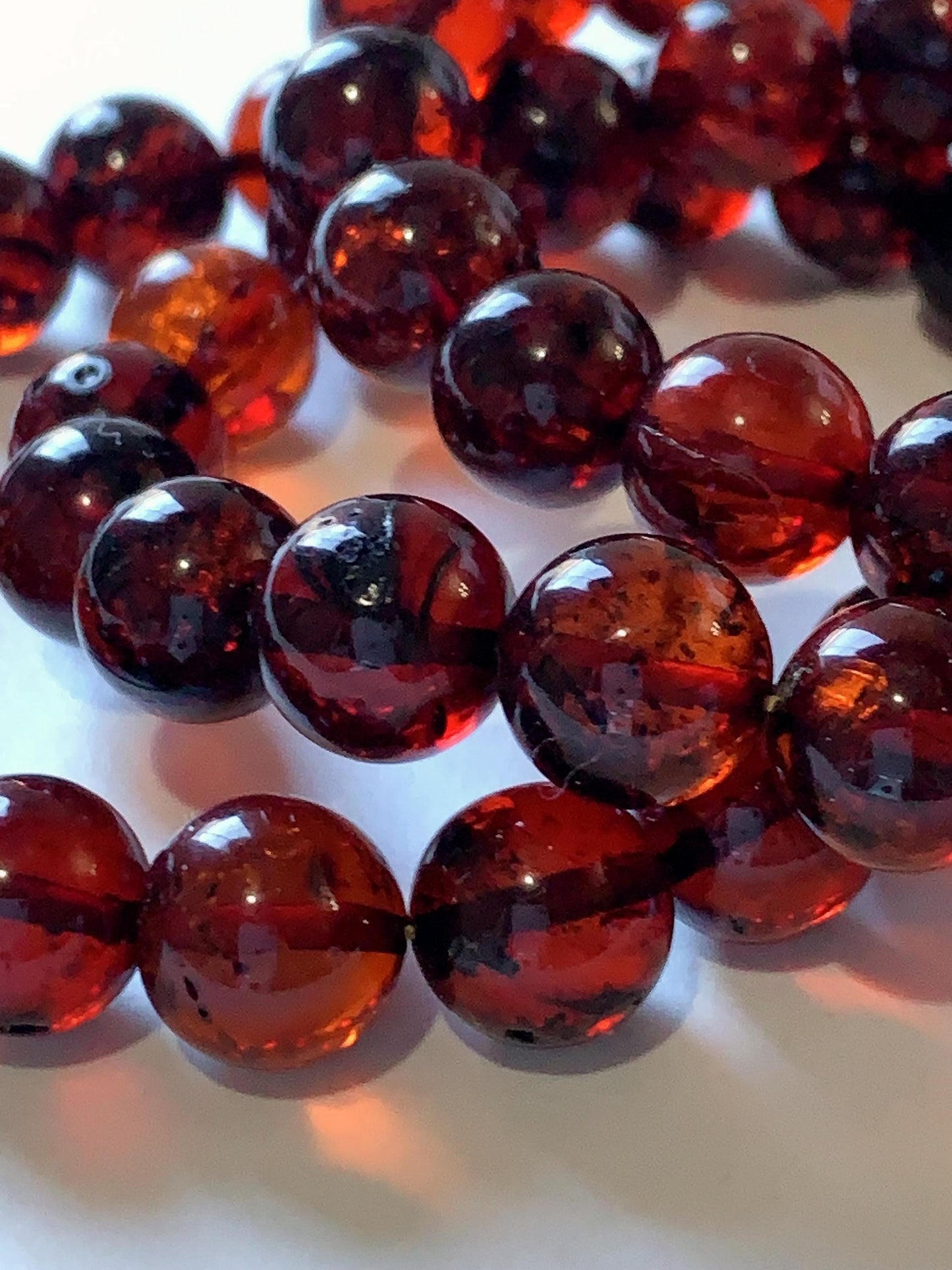 High Quality Natural Transparent Baltic Deep Red Amber Smooth Round Beads: 15.5 Strand Gemstone