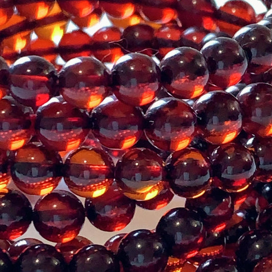 High Quality Natural Transparent Baltic Deep Red Amber Smooth Round Beads: 15.5 Strand Gemstone