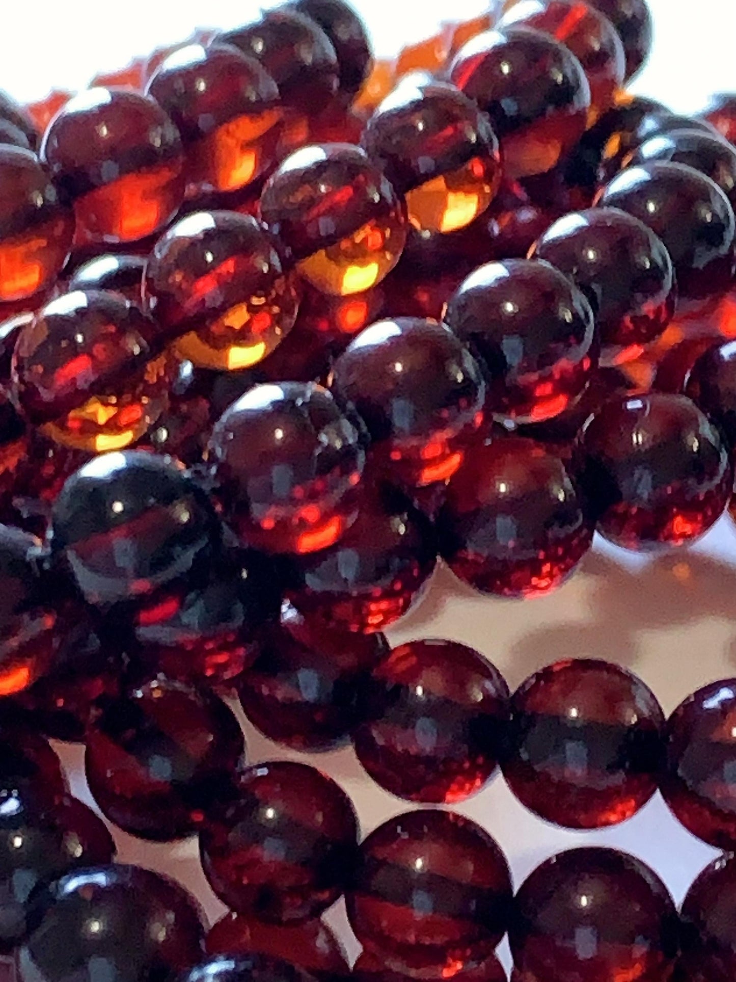 High Quality Natural Transparent Baltic Deep Red Amber Smooth Round Beads: 15.5 Strand Gemstone