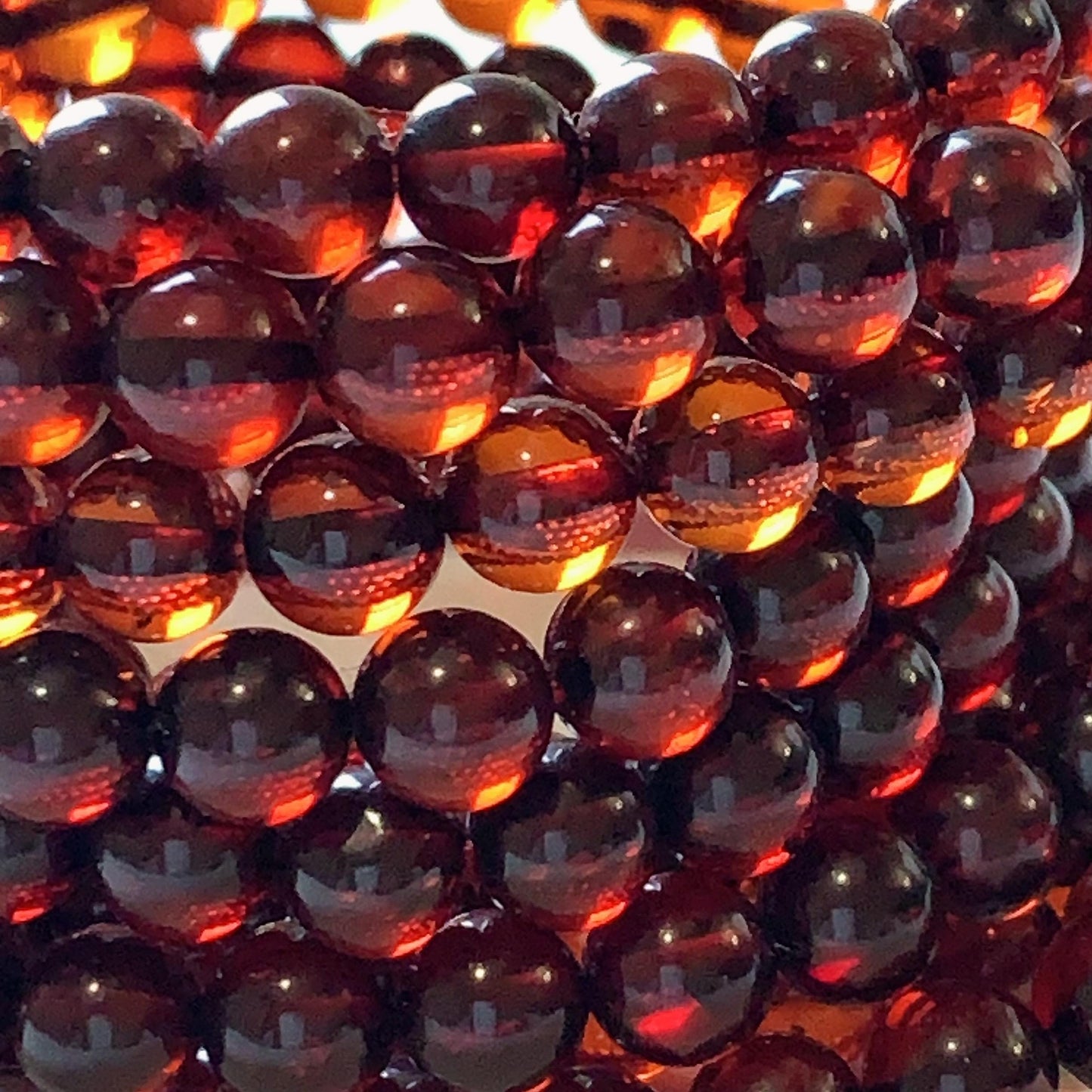 High Quality Natural Transparent Baltic Deep Red Amber Smooth Round Beads: 15.5 Strand Gemstone