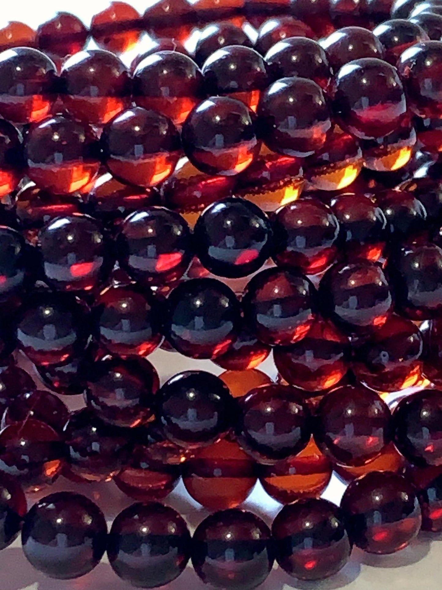 High Quality Natural Transparent Baltic Deep Red Amber Smooth Round Beads: 15.5 Strand Gemstone