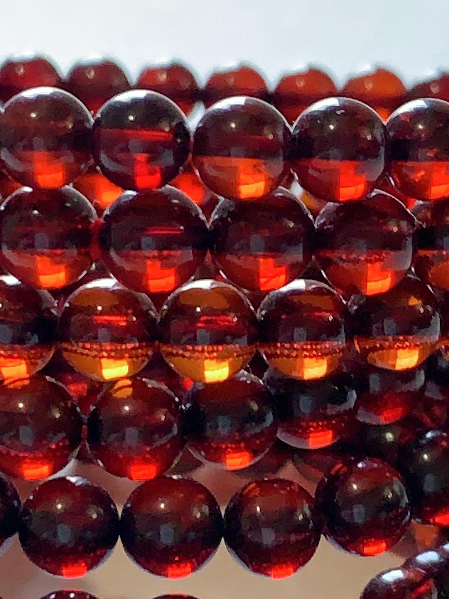 High Quality Natural Transparent Baltic Deep Red Amber Smooth Round Beads: 15.5 Strand Gemstone