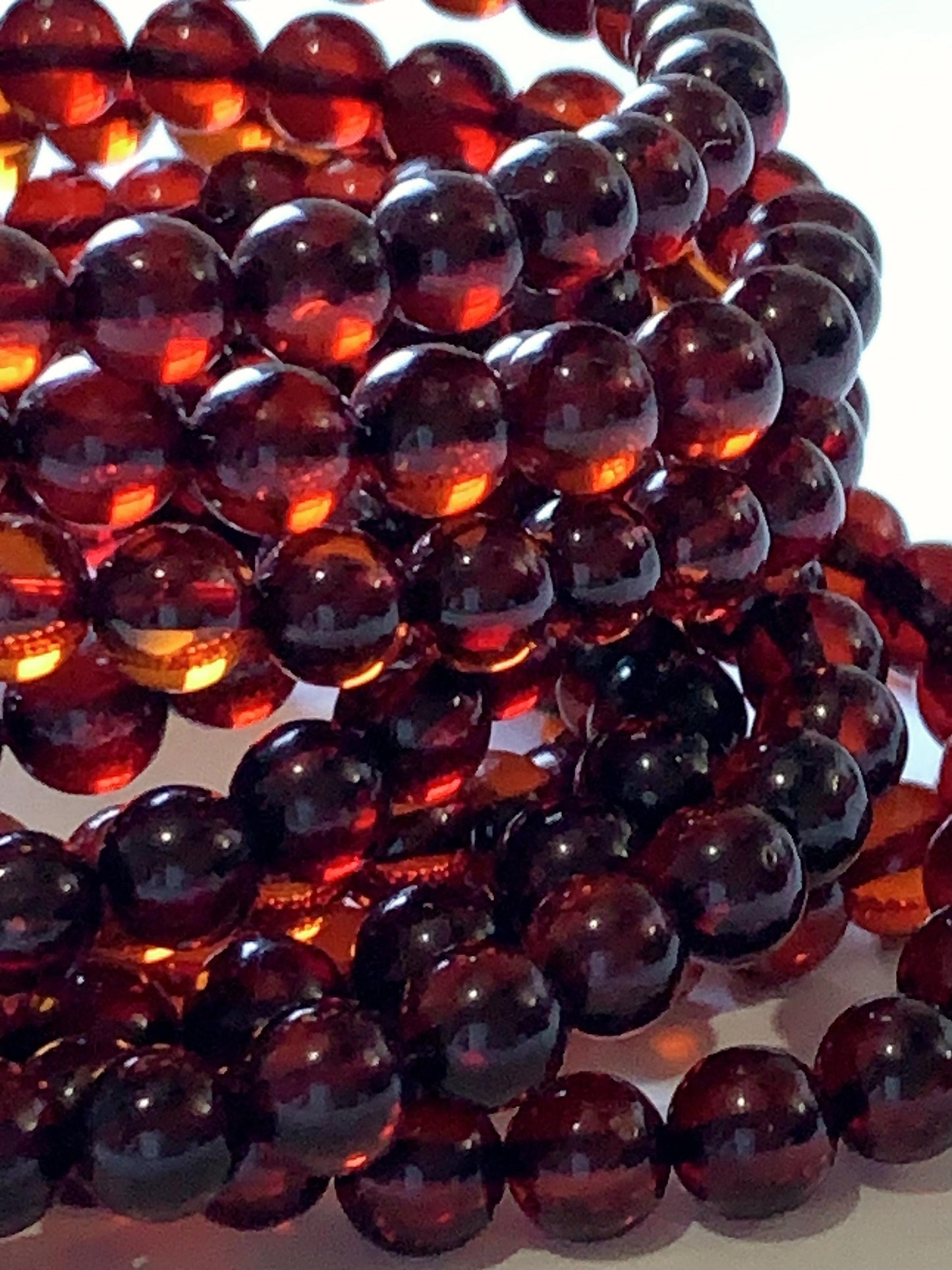 High Quality Natural Transparent Baltic Deep Red Amber Smooth Round Beads: 15.5 Strand Gemstone