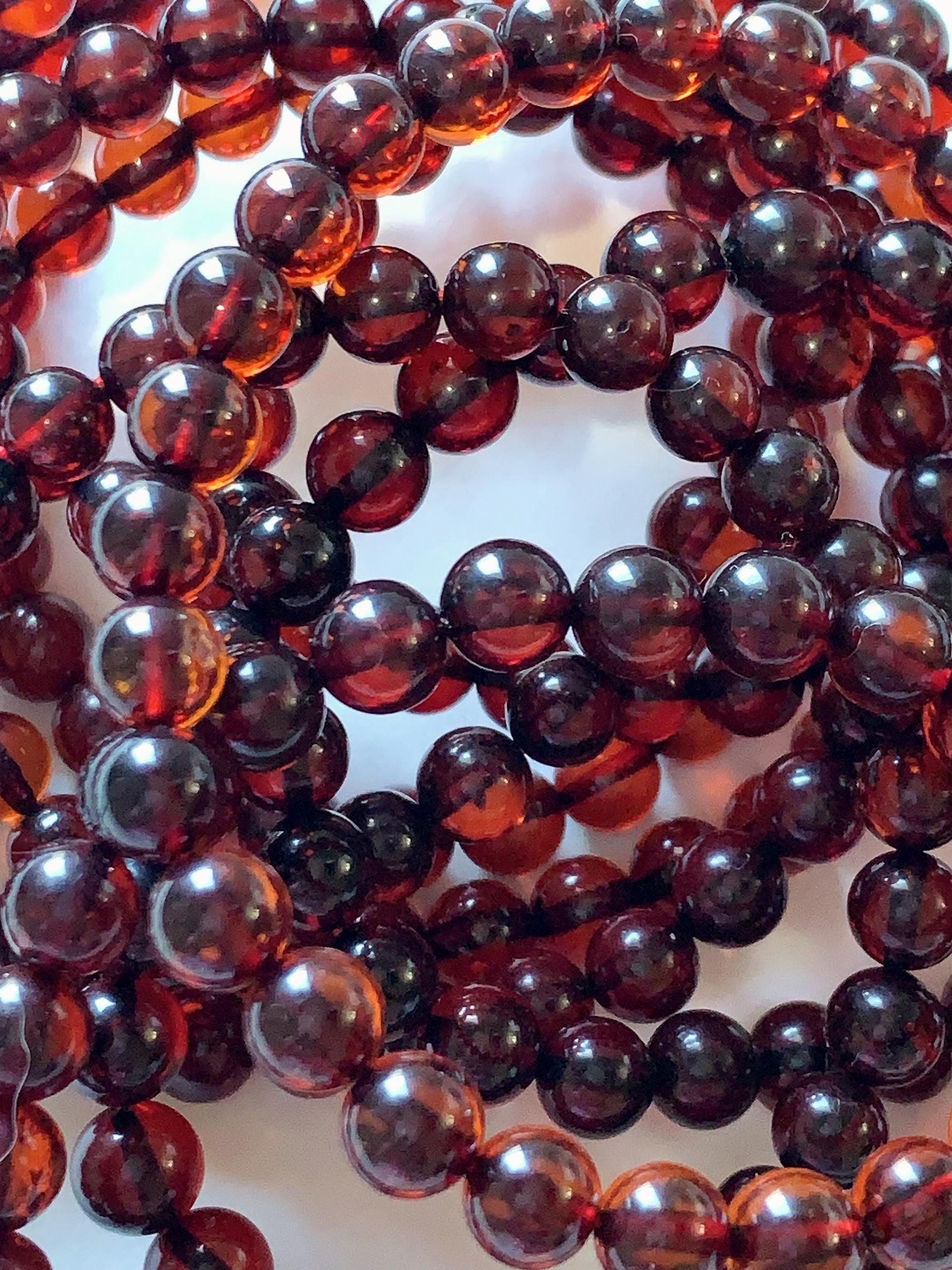High Quality Natural Transparent Baltic Deep Red Amber Smooth Round Beads: 15.5 Strand Gemstone