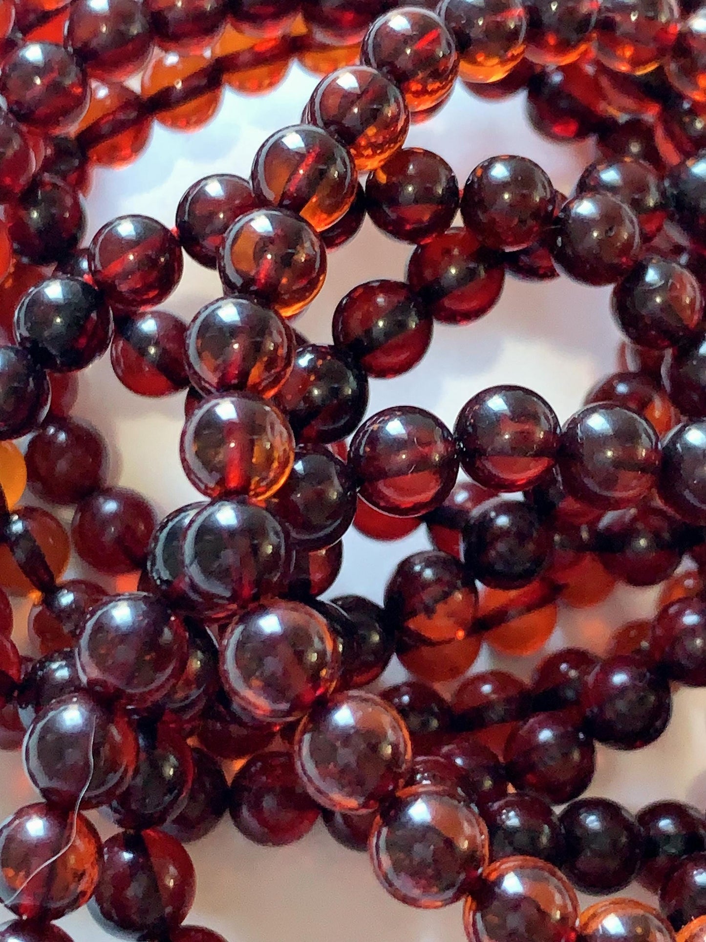 High Quality Natural Transparent Baltic Deep Red Amber Smooth Round Beads: 15.5 Strand Gemstone