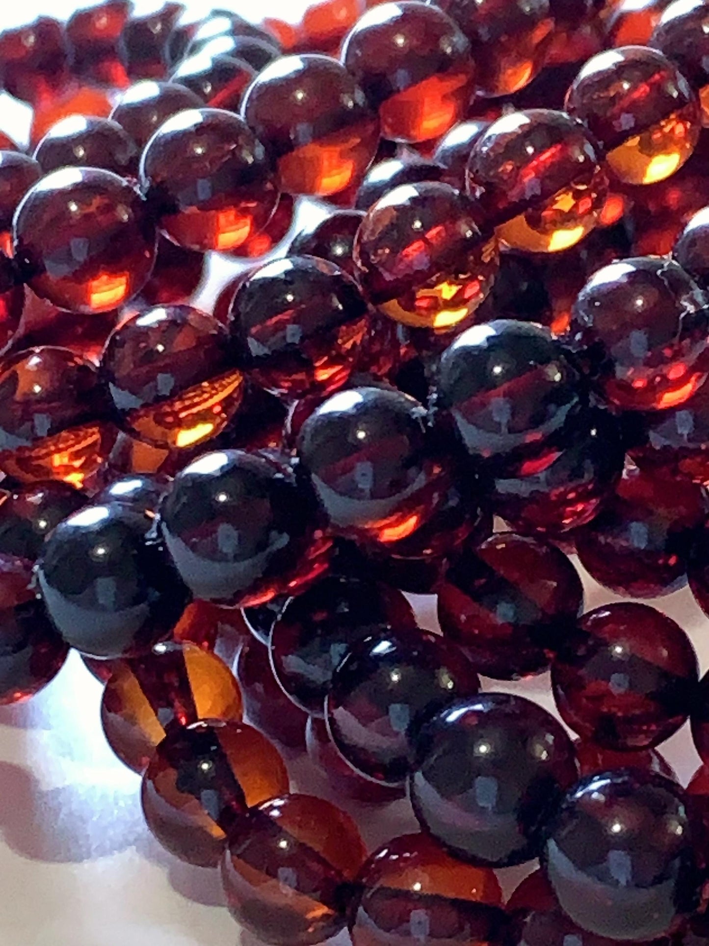 High Quality Natural Transparent Baltic Deep Red Amber Smooth Round Beads: 15.5 Strand Gemstone